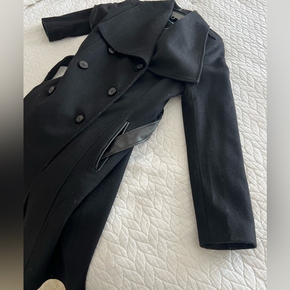 Antonio Melani cashmere wool blend double breasted black belted peacoat - Picture 4 of 15